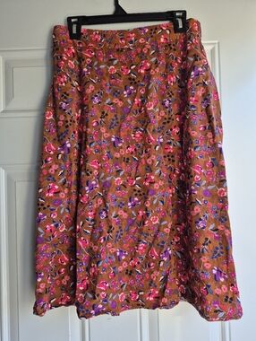 St John's Bay Brown Pink Spring Floral Garden Cottagecore Midi Knee Length Skirt